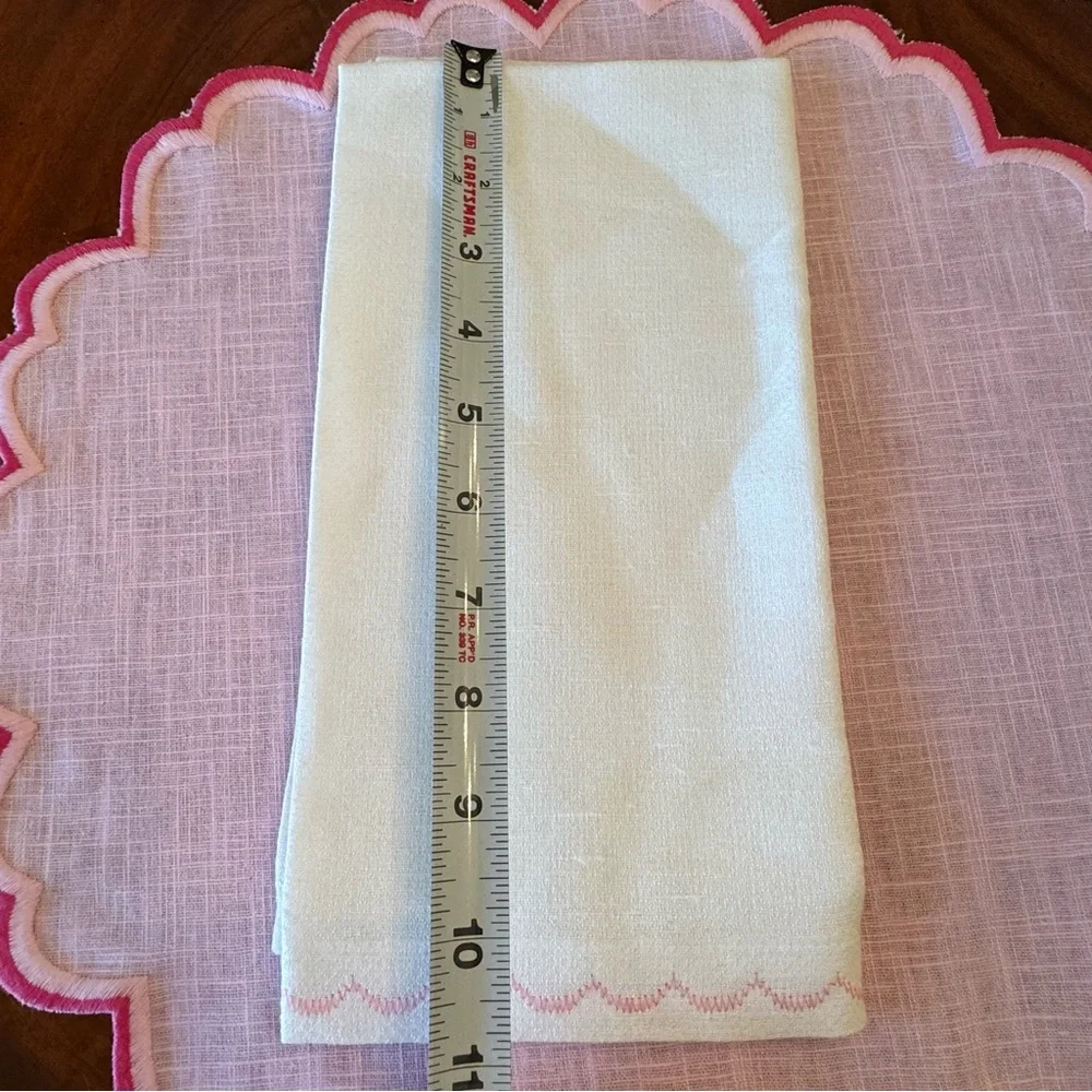 New Deborah Rhodes Pink Scallop Pique Linen Napkins Set of 6